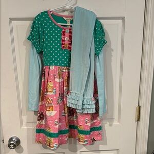 Matilda Jane colorful kid  Dress with Polka Dots and Gingerbread House Print